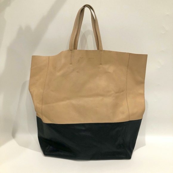 CELINE Lambskin Vertical Bi-Cabas Beige Black tote bag - Picture 2 of 14